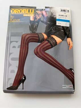 Oroblu Bas Caren Stay-ups, with chalkstripe effect Stockings Brown  Size M